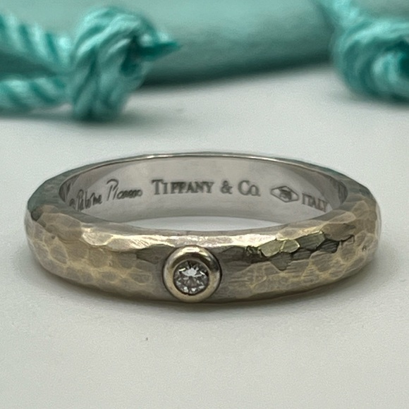 Tiffany & Co. Paloma Picasso 18K White Gold Hammered Diamond Ring - Picture 3 of 7